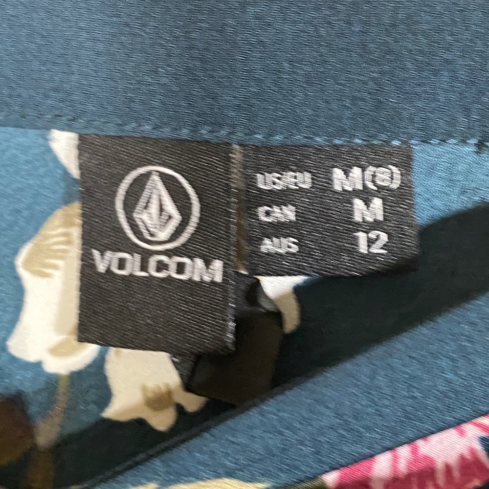 Volcom Floral Midi Skirt Teal Pink Hibiscus Tropical Pencil Skirt Size M - Picture 7 of 9
